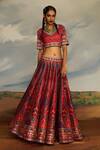 Shop_Rajdeep Ranawat_Red Kota Silk Print Tribal V-neck Leela Blouse And Lehenga Set _Online_at_Aza_Fashions