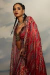 Buy_Rajdeep Ranawat_Red Kota Silk Print Tribal V-neck Leela Blouse And Lehenga Set 