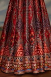 Rajdeep Ranawat_Red Kota Silk Print Tribal V-neck Leela Blouse And Lehenga Set _Online