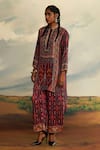 Buy_Rajdeep Ranawat_Red Silk Printed Tribal Band High Low Kurta _at_Aza_Fashions