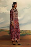 Shop_Rajdeep Ranawat_Red Silk Printed Tribal Band High Low Kurta _Online_at_Aza_Fashions