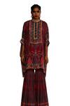 Rajdeep Ranawat_Red Silk Printed Tribal Band Asymmetric Kaftan _Online_at_Aza_Fashions