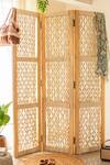 Buy_Karighar_Off White Mango Wood, Natural Cotton Thread Woodknot Folding Screen And Divider_at_Aza_Fashions