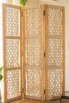 Shop_Karighar_Off White Mango Wood, Natural Cotton Thread Woodknot Folding Screen And Divider_at_Aza_Fashions