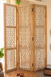 Karighar_Off White Mango Wood, Natural Cotton Thread Woodknot Folding Screen And Divider_Online_at_Aza_Fashions