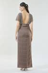 Shop_Babita Malkani_Brown Crepe Embellished Sequin V Neck Detailed Yoke Draped Gown _at_Aza_Fashions