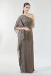 Shop_Babita Malkani_Brown Crepe Embroidered Sequin One Shoulder Kaftan Dress _Online_at_Aza_Fashions