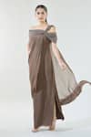 Buy_Babita Malkani_Brown Chiffon Sequin Asymmetric Cascading Draped Detailed Dress _at_Aza_Fashions