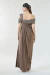 Shop_Babita Malkani_Brown Chiffon Sequin Asymmetric Cascading Draped Detailed Dress _at_Aza_Fashions