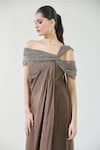 Babita Malkani_Brown Chiffon Sequin Asymmetric Cascading Draped Detailed Dress _at_Aza_Fashions