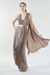 Buy_Babita Malkani_Brown Chiffon Embroidered Sequin Blunt Detailed Hem Pre-draped Saree With Blouse _at_Aza_Fashions