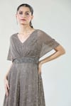 Shop_Babita Malkani_Brown Embroidered V Neck Detailed Gown _Online_at_Aza_Fashions