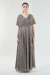 Buy_Babita Malkani_Brown Embroidered V Neck Detailed Gown 