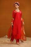 OMANA BY RANJANA BOTHRA_Red Kurta And Trousers Bamberg Silk Embroidered Zeenat Zari Jaal Pant Set _Online_at_Aza_Fashions