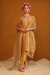 OMANA BY RANJANA BOTHRA_Gold Kurta Bamberg Silk Embroidered Thread Shabana Floral Dhoti Pant Set _Online_at_Aza_Fashions