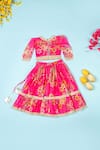 Shop_Yuvrani Jaipur_Pink Lehenga And Blouse Chanderi Hand Embroidered Floral Badla Set _at_Aza_Fashions