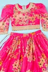 Shop_Yuvrani Jaipur_Pink Lehenga And Blouse Chanderi Hand Embroidered Floral Badla Set _Online_at_Aza_Fashions