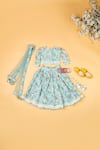 Buy_Yuvrani Jaipur_Sky Blue Blouse And Lehenga Chanderi Print Floral Puff Sleeve & Set _at_Aza_Fashions