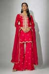 Buy_Nadima Saqib_Red Kurta And Gharara Georgette Embroidered Zardosi Round Set _at_Aza_Fashions