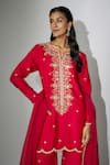 Nadima Saqib_Red Kurta And Gharara Georgette Embroidered Zardosi Round Set _Online_at_Aza_Fashions