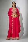 Buy_Nadima Saqib_Red Cape And Sharara Crepe Embroidered Zardosi Sweetheart & Marodi Set _at_Aza_Fashions