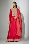 Buy_Nadima Saqib_Red Kurta Chanderi Embroidered Zardosi Notched And Marodi Work Palazzo Set _at_Aza_Fashions