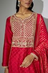 Nadima Saqib_Red Kurta Chanderi Embroidered Zardosi Notched And Marodi Work Palazzo Set _Online_at_Aza_Fashions