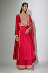 Buy_Nadima Saqib_Red Kurta Chanderi Embroidered Zardosi Notched And Marodi Work Palazzo Set _Online_at_Aza_Fashions