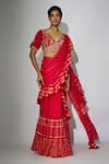 Buy_Nadima Saqib_Red Pre-draped Saree Georgette Embroidered Zardosi V Neck Ruffled With Blouse 