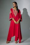 Nadima Saqib_Red Kurta And Pant Satin Crepe Embroidered Zardosi Notched Asymmetric & Set _Online_at_Aza_Fashions