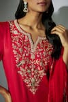 Buy_Nadima Saqib_Red Kurta And Pant Satin Crepe Embroidered Zardosi Notched Asymmetric & Set _Online_at_Aza_Fashions