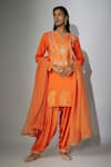 Buy_Nadima Saqib_Orange Kurta Georgette Embroidered Zardosi Round Salwar Set _at_Aza_Fashions