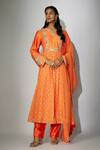 Buy_Nadima Saqib_Orange Kurta Chanderi Embroidered Zardosi Round And Marodi Pant Set _at_Aza_Fashions