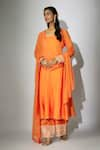 Buy_Nadima Saqib_Orange Dupatta Organza Embroidered Zardosi Round Kurta Palazzo Set _at_Aza_Fashions