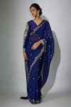 Buy_Nadima Saqib_Blue Saree Organza Embroidered Zardosi V Neck With Blouse _at_Aza_Fashions