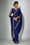 Shop_Nadima Saqib_Blue Saree Organza Embroidered Zardosi V Neck With Blouse _Online_at_Aza_Fashions