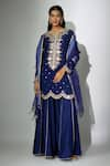 Buy_Nadima Saqib_Blue Kurta Georgette Embroidered Zardosi Notched And Marodi Sharara Set _at_Aza_Fashions