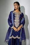 Shop_Nadima Saqib_Blue Kurta Georgette Embroidered Zardosi Notched And Marodi Sharara Set _Online_at_Aza_Fashions