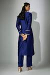 Shop_Nadima Saqib_Blue Kurta Chanderi Embroidered Zardosi V Neck Straight Pant Set _at_Aza_Fashions