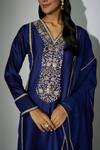 Buy_Nadima Saqib_Blue Kurta Chanderi Embroidered Zardosi V Neck Straight Pant Set _Online_at_Aza_Fashions