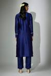 Nadima Saqib_Blue Kurta Chanderi Embroidered Zardosi V Neck Straight Pant Set _at_Aza_Fashions