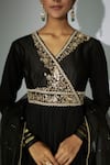 Nadima Saqib_Black Anarkali Georgette And Chanderi Embroidered Zardosi V Neck Set _Online_at_Aza_Fashions