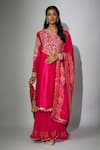 Buy_Nadima Saqib_Pink Kurta Chanderi Embroidered Zardosi Round Straight Gharara Set 