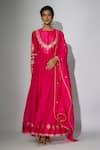 Buy_Nadima Saqib_Pink Kurta Georgette And Chanderi Embroidered Zardosi Round Anarkali With Dupatta _at_Aza_Fashions