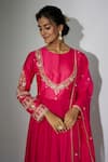 Nadima Saqib_Pink Kurta Georgette And Chanderi Embroidered Zardosi Round Anarkali With Dupatta _Online_at_Aza_Fashions