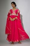 Buy_Nadima Saqib_Pink Anarkali Georgette And Chanderi Embroidered Zardosi V Angarkha With Dupatta _at_Aza_Fashions