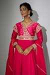 Buy_Nadima Saqib_Pink Anarkali Georgette And Chanderi Embroidered Zardosi V Angarkha With Dupatta _Online_at_Aza_Fashions