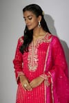 Buy_Nadima Saqib_Pink Kurta Georgette Embroidered Zardosi Notched Tulip Pant Set _Online_at_Aza_Fashions