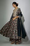 Buy_Nadima Saqib_Blue Dupatta Organza Printed Floral V Neck Embroidered Anarkali Gharara Set 