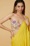 Buy_wildflower by krishna_Multi Color Chinon Silk Embroidery Fleur Halter Solid Ruffle Tiered Lehenga Set _Online_at_Aza_Fashions